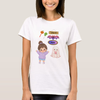 Camiseta Cute Kawaii Halloween Truque ou Tratamento Chibi G