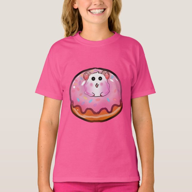 Camiseta Cute Kawaii Hamster in Pink Frosted Donut Art (Frente)