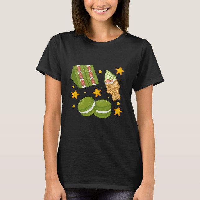 Camiseta Cute Kawaii Hand-Drawn Matcha Sweets (Frente)