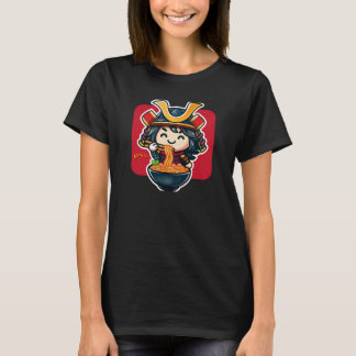 Camiseta Cute kawaii japan samurai comendo rêmen ou macarrã