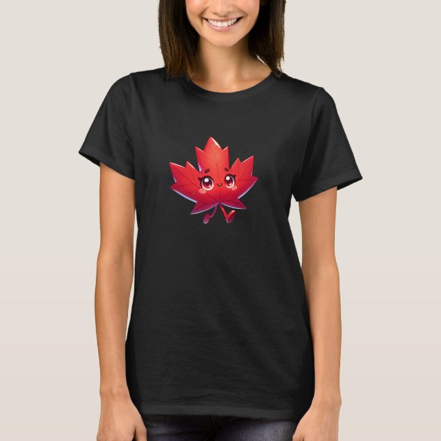 Camiseta Cute Kawaii Maple Leaf | Elbows Up Canadá (Frente)