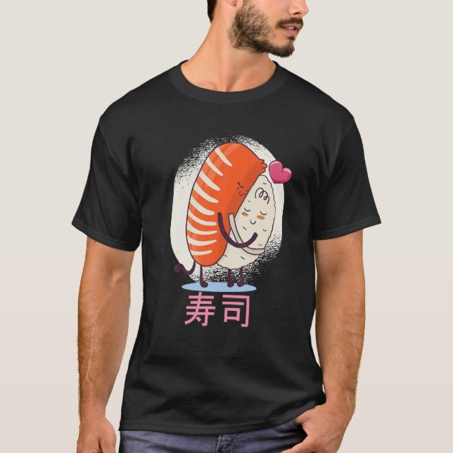 Camiseta Cute Kawaii Nigiri Sushi Hugging - Funny Japanese (Frente)