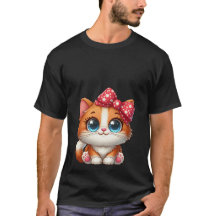 Cute Kawaii Orange Kitten Red Polka Dot Bow Cat