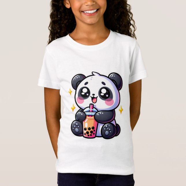 Camiseta Cute Kawaii Panda Bebe Boba Bubble Tea Kawaii (Frente)
