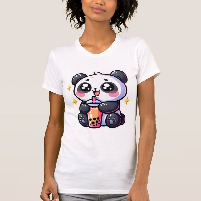 Camiseta Cute Kawaii Panda Bebe Boba Bubble Tea Kawaii (Frente)