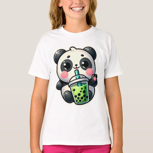 Camiseta Cute Kawaii Panda Bebe Boba Bubble Tea Kawaii (Frente)