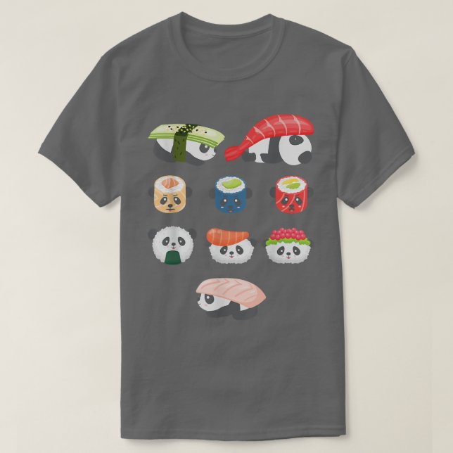 Camiseta Cute Kawaii Panda Hug Sushi Lover (Frente do Design)