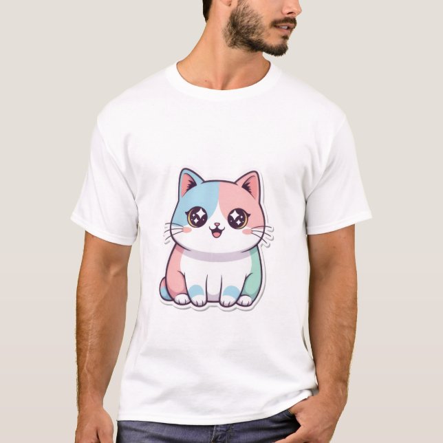 Camiseta Cute Kawaii Pastel Cat Sticker Sparkle Eyes Kitty✨ (Frente)