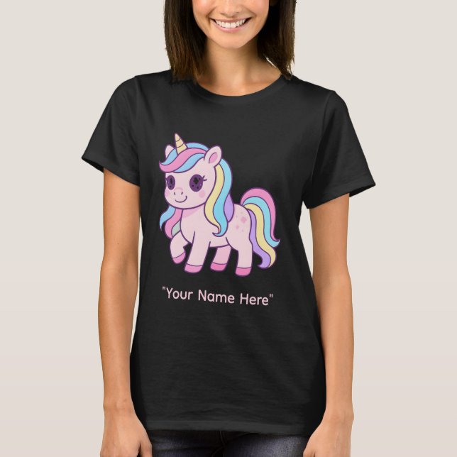 Camiseta Cute Kawaii Pastel Unicorn Rainbow Girls Birthday  (Frente)