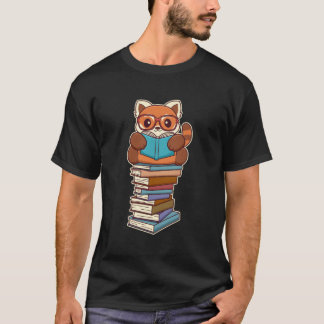 Camiseta Cute Kawaii Red Panda Lendo Um Livro