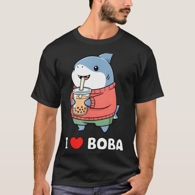 Camiseta Cute Kawaii Shark Boba Tea Funny Bubble Tea Lover  (Frente)