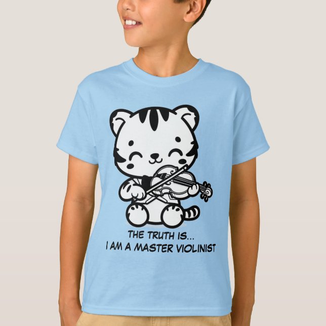 Camiseta Cute Kawaii Tiger Jogando Violino (Frente)