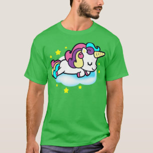 Camiseta Cute Kawaii Unicorn Dormindo em Nuvens Unicorn Gif