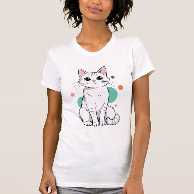 Camiseta Cute Kawaii White Cat Cartoon (Frente)