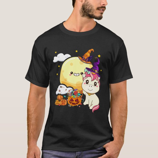 Camiseta Cute Kids Witch Unicorn Girls Halloween (Frente)