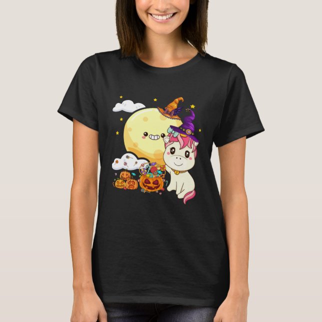 Camiseta Cute Kids Witch Unicorn Girls Halloween (Frente)