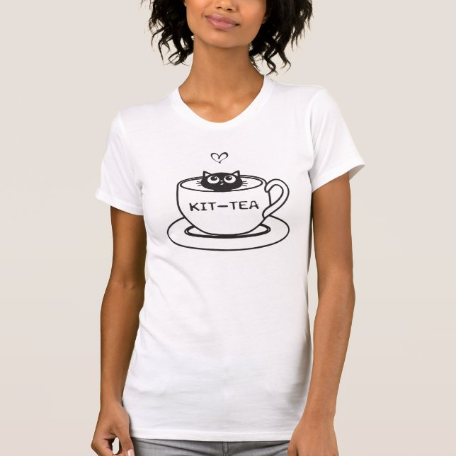 Camiseta Cute Kit-Tea Cat Pun for Cat Moms (Frente)