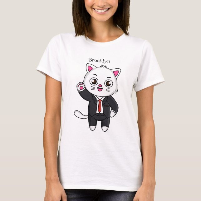 Camiseta Cute kitten cat in business suit cartoon (Frente)