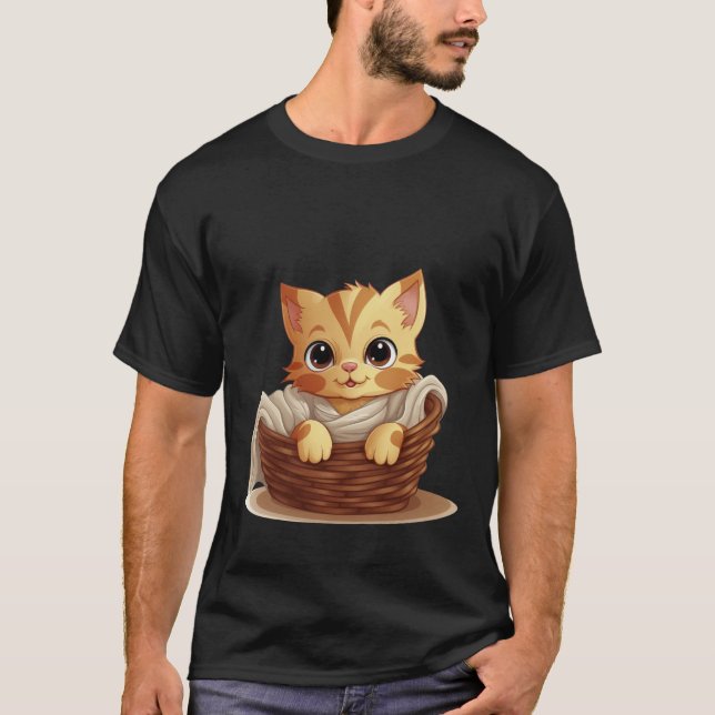 Camiseta Cute Kitten in Basket Cozy Blanket Art ✨🐾🧺 (Frente)