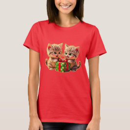 Camiseta **Cute Kittens Fighting Over a Gift – Funny Christ