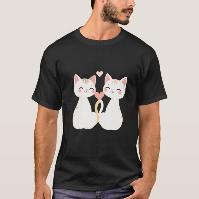 Camiseta Cute Kittens Heart Tail Love Wedding Art ✨🐾💕 (Frente)
