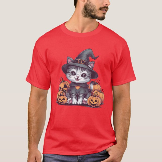 Camiseta Cute Kitty Posing with Pumpkin Adorable Fall Cat S (Frente)