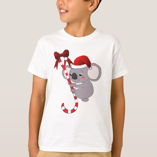 Camiseta Cute koala com um klaus papai noel escalando T-Shi (Frente)