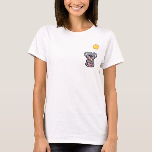 Camiseta Cute Koala Eating Melting Ice Cream Under Hot Sun (Frente)