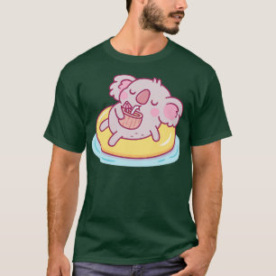 Camiseta Cute Koala g Em Piscina Flutuante E Bebendo Wa