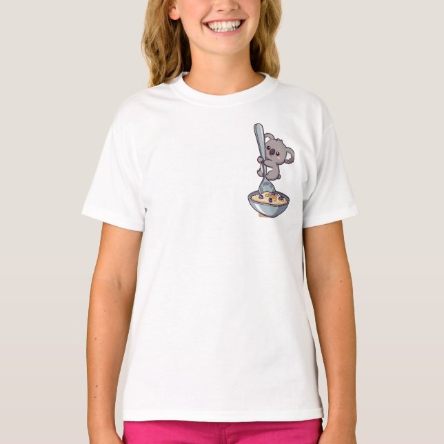 Camiseta Cute Koala Hugging Giant Spoon in Oatmeal Bowl (Frente)