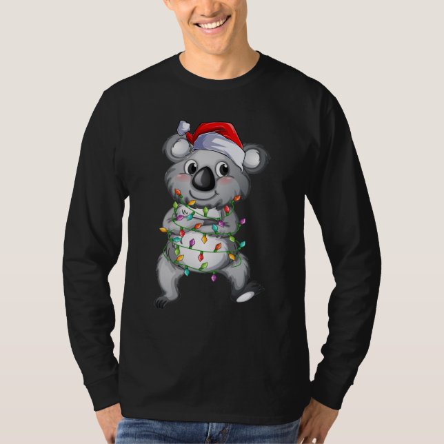 Camiseta Cute koala no natal ilumina Homens Longa Folha (Frente)