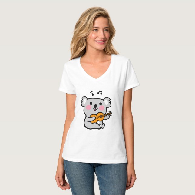 Camiseta Cute koala tocando violão (Frente Completa)
