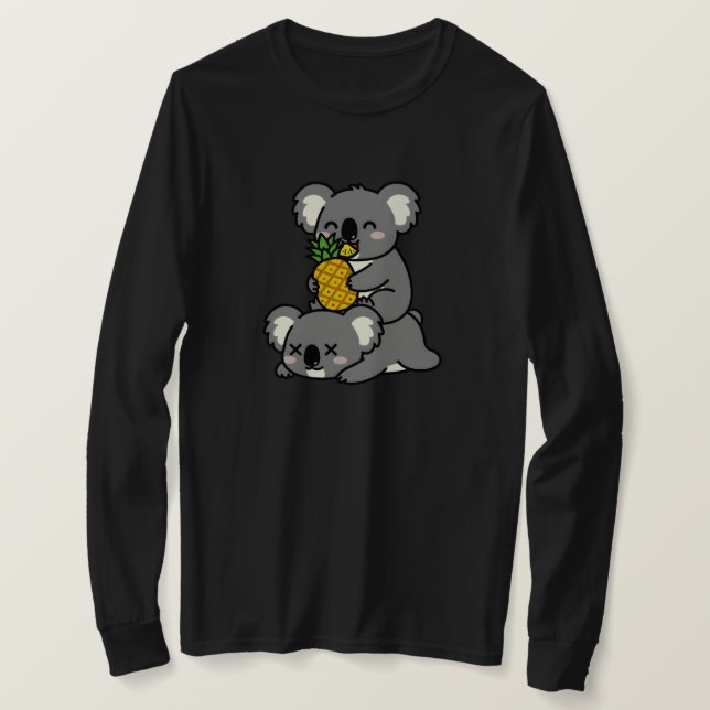 Camiseta Cute Koalas Eating Pineapple Cartoon Design (Frente do Design)