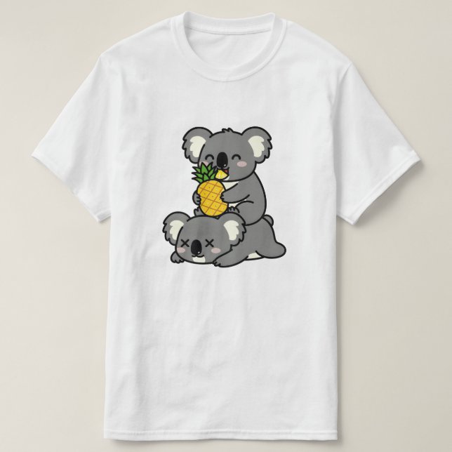 Camiseta Cute Koalas Eating Pineapple Cartoon Design (Frente do Design)