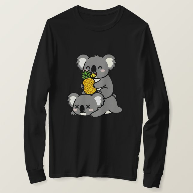 Camiseta Cute Koalas Eating Pineapple Cartoon Design (Frente do Design)