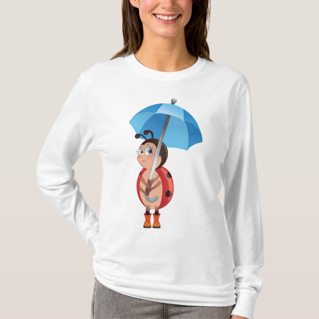 Camiseta Cute Ladybug Blue Umbrella Rain Boots (Frente)