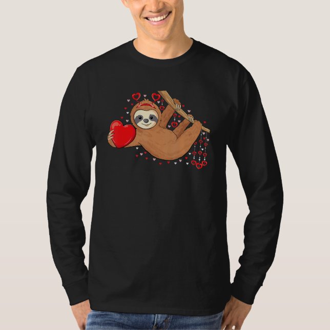 Camiseta Cute Lazy Sloth Holding Heart Love Sloth Valentine (Frente)