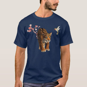 Camiseta Cute Leopard And Hummingbird Cherry Blossom Flower