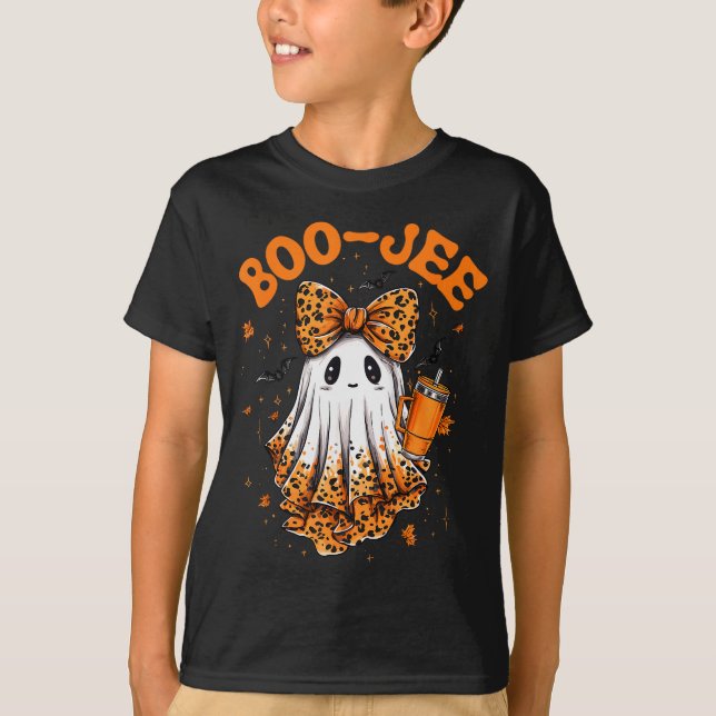 Camiseta Cute Leopard Boo Jee Ghost Coffee Halloween Costum (Frente)