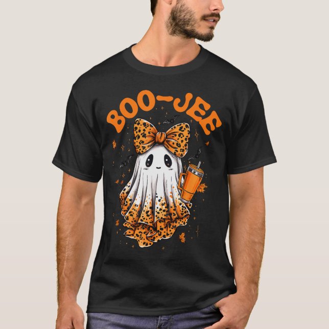 Camiseta Cute Leopard Boo Jee Ghost Coffee Halloween Costum (Frente)