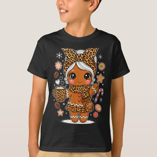 Camiseta Cute Leopard Gingerbread Girl Coquette Bow Holiday (Frente)