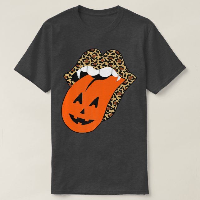 Camiseta Cute Leopard Lips Halloween Lips Vampire Mouth Pum (Frente do Design)