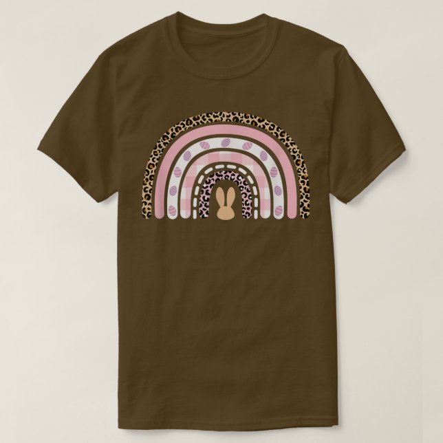 Camiseta Cute Leopard Rainbow Easter Bunny Easter Eggs Happ (Frente do Design)