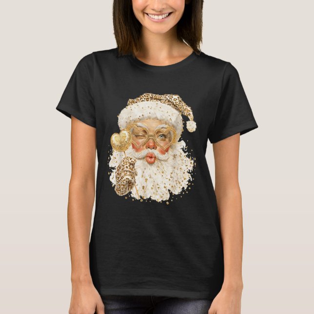 Camiseta Cute Leopard Santa Claus Merry Christmas 2026 Prep (Frente)