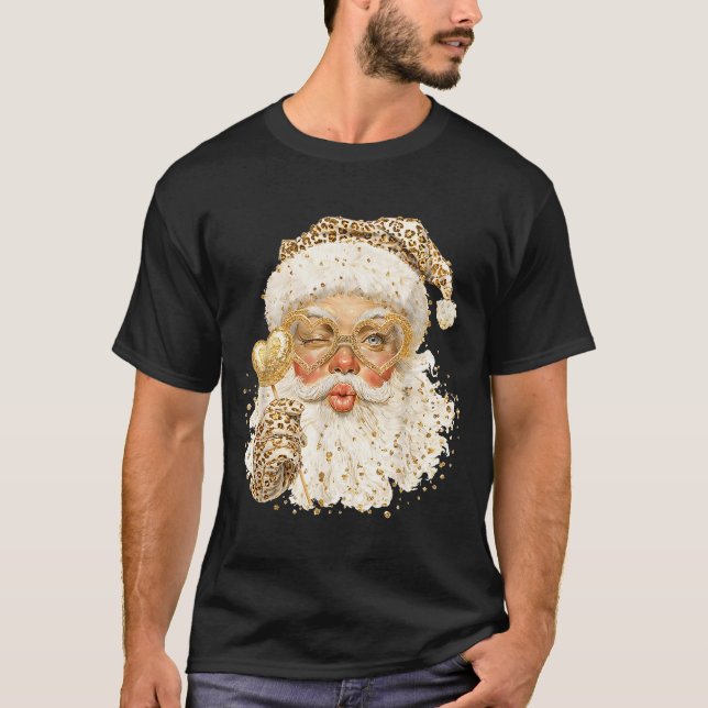 Camiseta Cute Leopard Santa Claus Merry Christmas 2026 Prep (Frente)