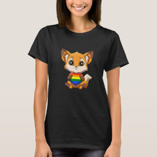 Camiseta Cute LGBTQ Pride Rainbow Heart Fox Hugging LGBTQ H