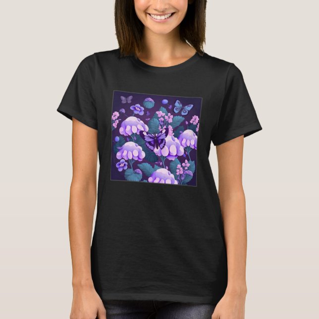 Camiseta Cute Lilac Flower Butterfly Illustration Tree Wome (Frente)