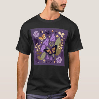 Camiseta Cute Lilac Flower Butterfly Illustration Tree Wome