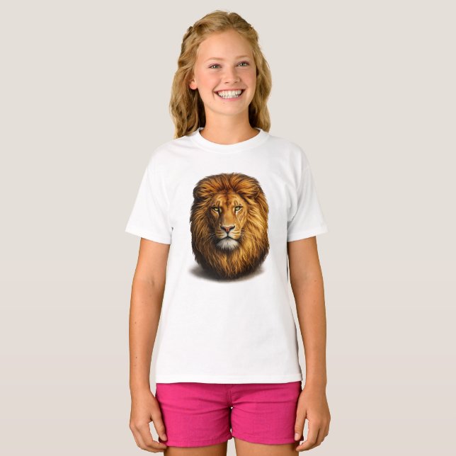 Camiseta Cute Lion Face Kids Short Sleeve T-Shirt – Fun Tee (Frente Completa)