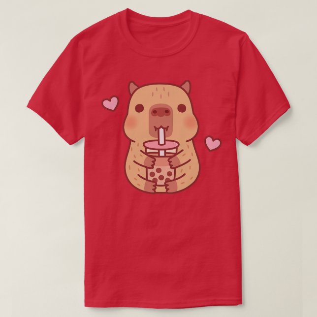 Camiseta Cute Little Capybara ama Chá De Bolha (Frente do Design)